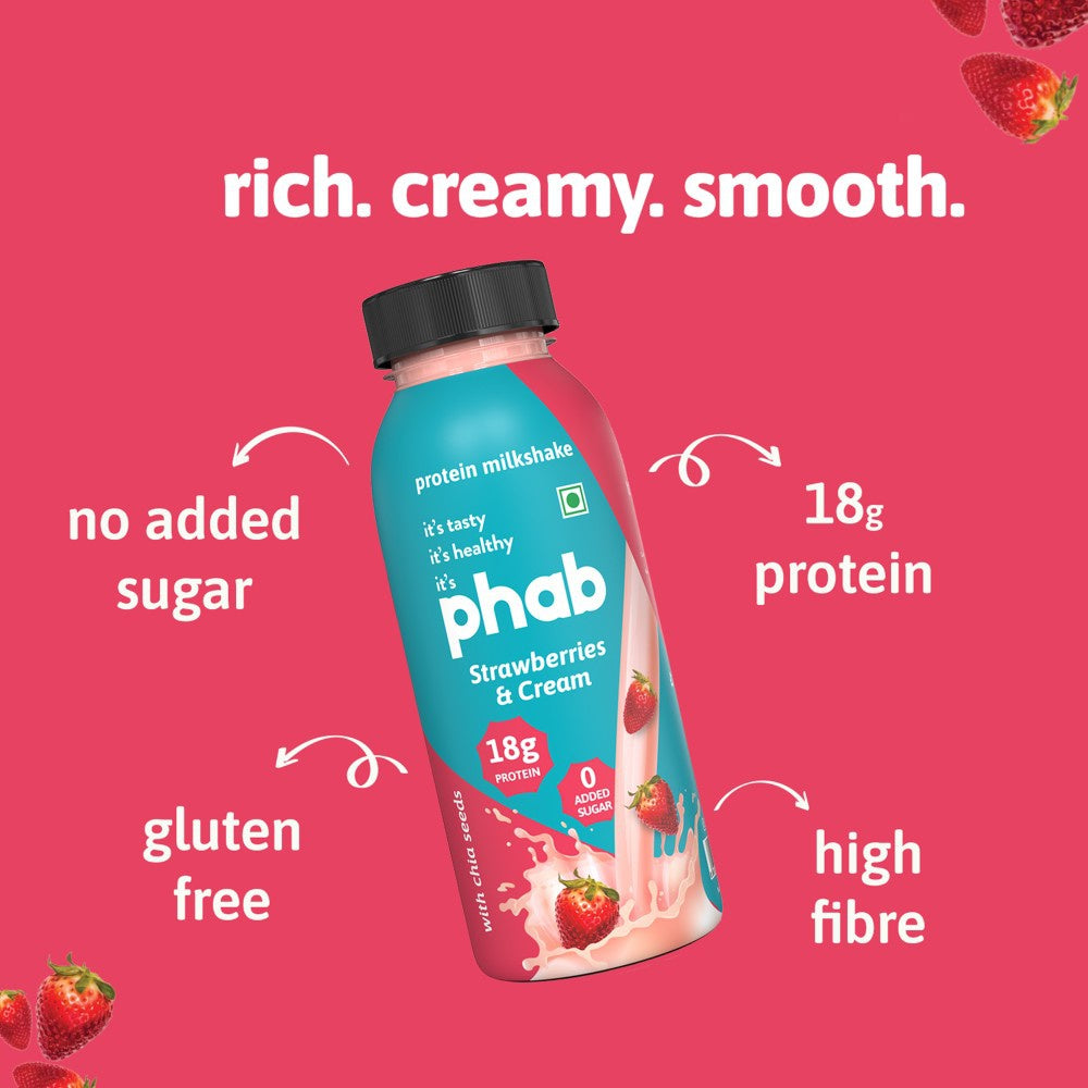 Phab 18g Protein Milkshake - Strawberries & Cream (No Added Sugar) : 200 ml