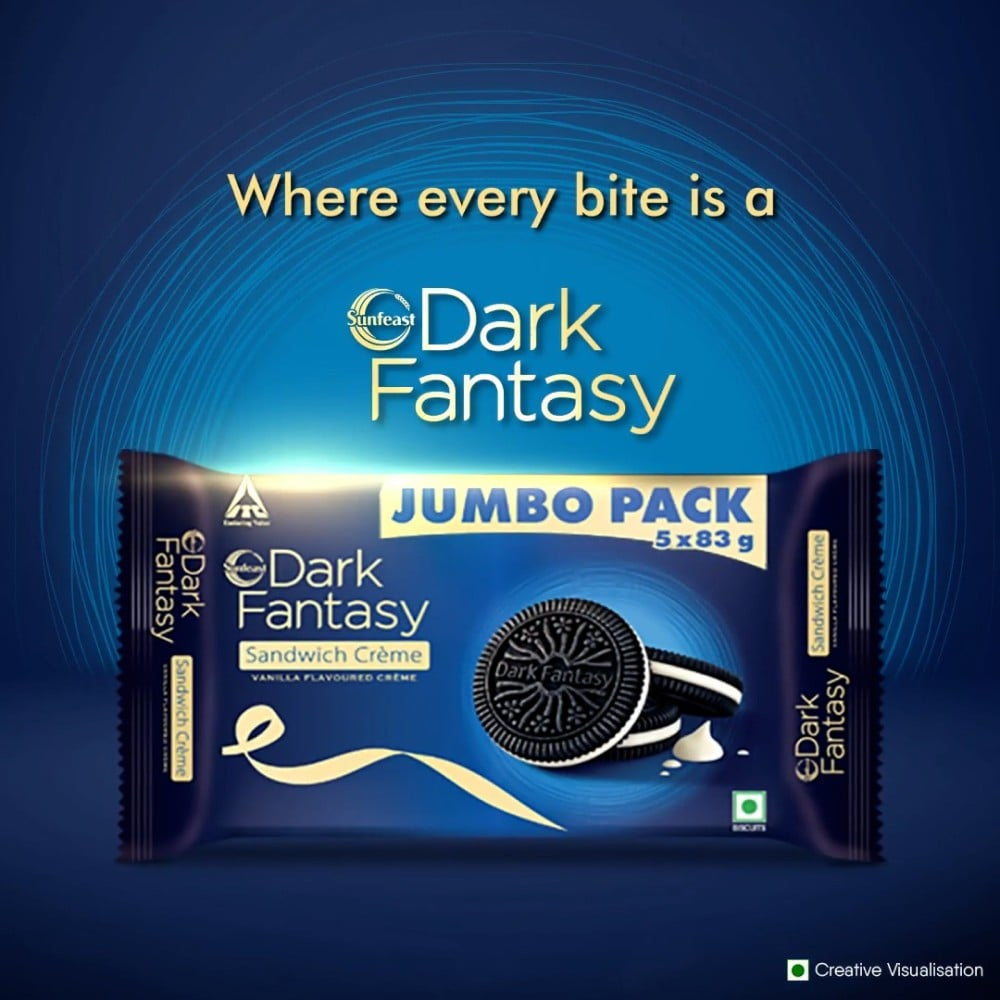 Sunfeast Dark Fantasy Vanilla Sandwich Cream Biscuits 3 x 83 g - Pack of 2