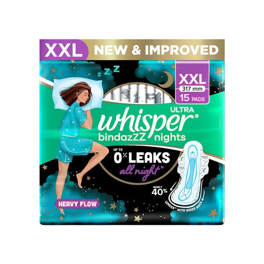 Whisper Ultra Bindaz Nights Sanitary Pads (XXL+ Wings) : 15 pieces