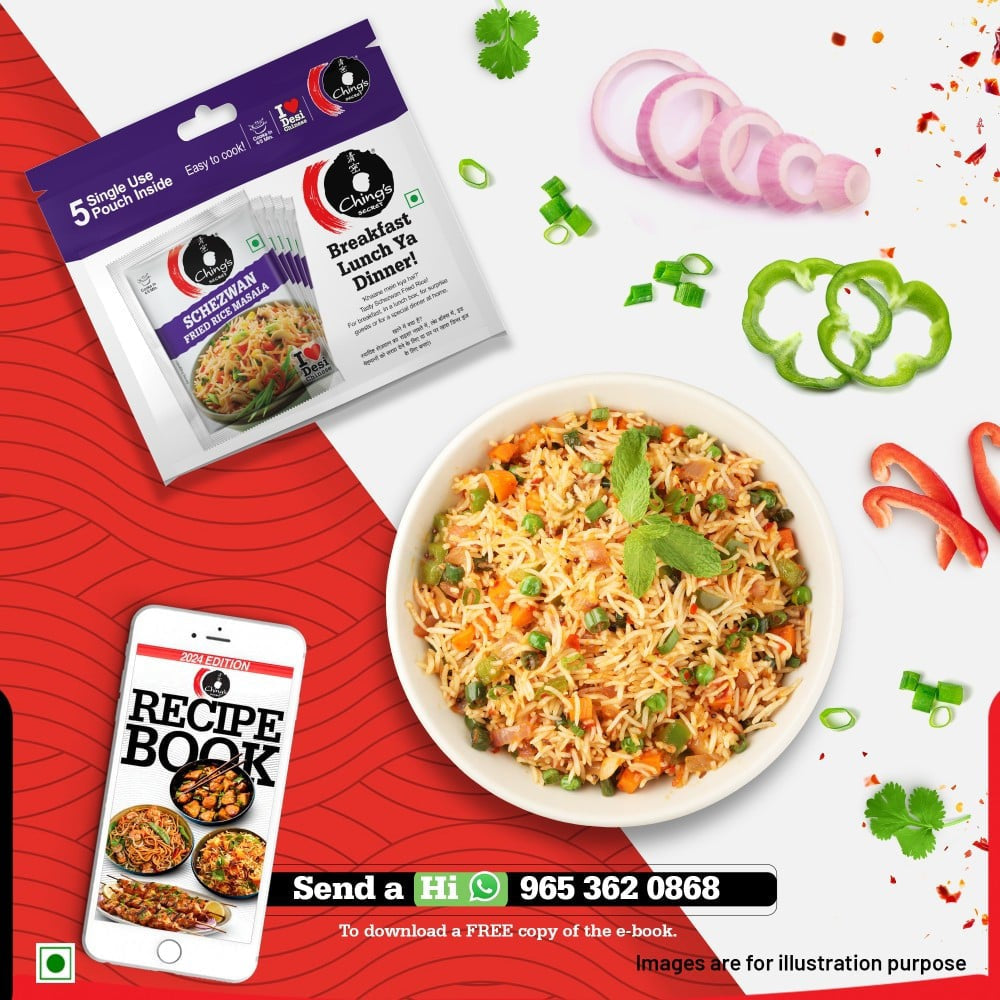 Ching's Secret Schezwan Fried Rice Masala Instant Mix - 5 Single Use Pouches : 5 x 20 g
