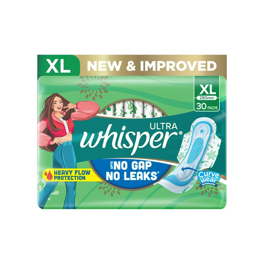 Whisper Ultra Upto No Gap No Leaks Sanitary Pads (XL, 30 pieces) : 30 pieces