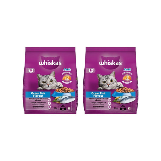 Whiskas Adult Dry Cat Food -Ocean Fish Flavour (1+ Years) - Pack of 2 : 2 x 3 kg