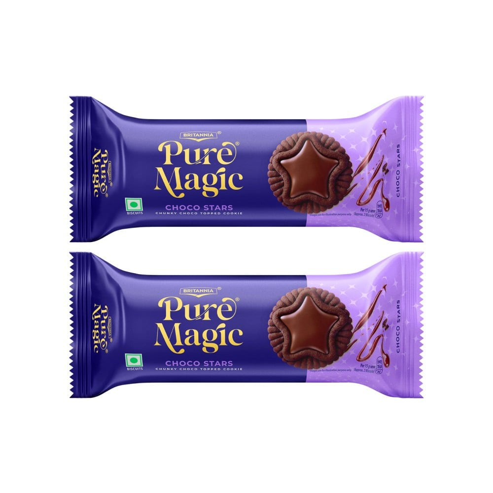 Britannia Pure Magic Choco Stars Chunky Chocolate Topped Cookies - Pack of 2 : 2 x 68.9 g