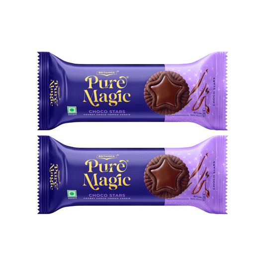 Britannia Pure Magic Choco Stars Chunky Chocolate Topped Cookies - Pack of 2 : 2 x 68.9 g