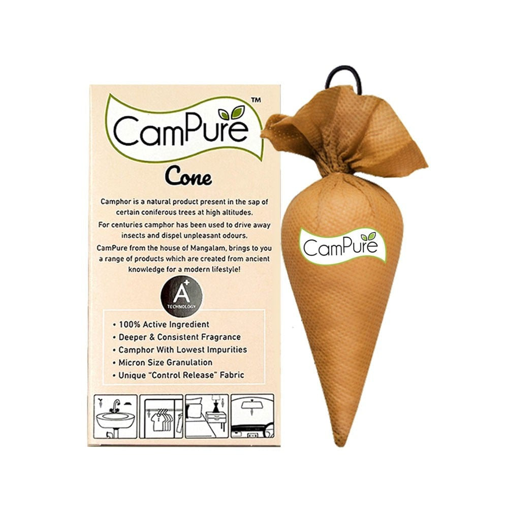 CamPure 100% Organic Camphor Car Freshener Cone - Sandalwood : 60 g