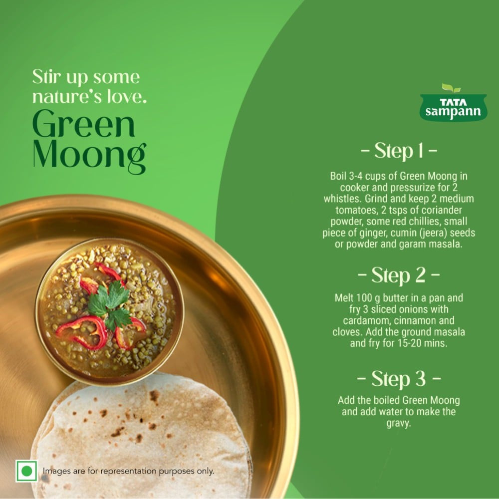 Tata Sampann Unpolished Green Moong (Sabut) Whole Dal : 500 g