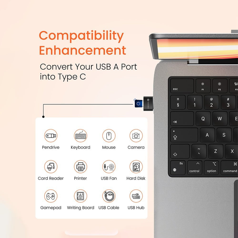 Portronics Bridge X Type C Female to USB Male OTG Converter (Black & Orange) : 1 unit