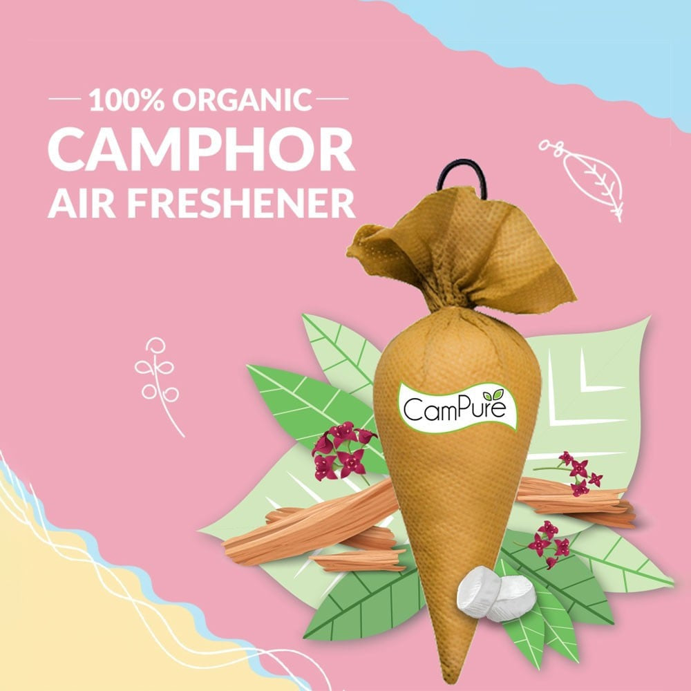 CamPure 100% Organic Camphor Car Freshener Cone - Sandalwood : 60 g