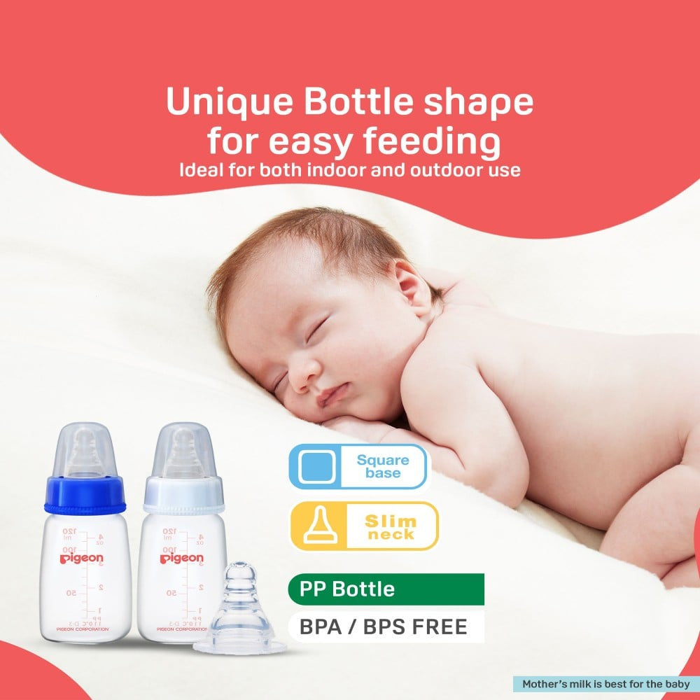 Pigeon Flexible PP Feeding Bottle (0+ months) (Blue & White) : 2 x 120 ml
