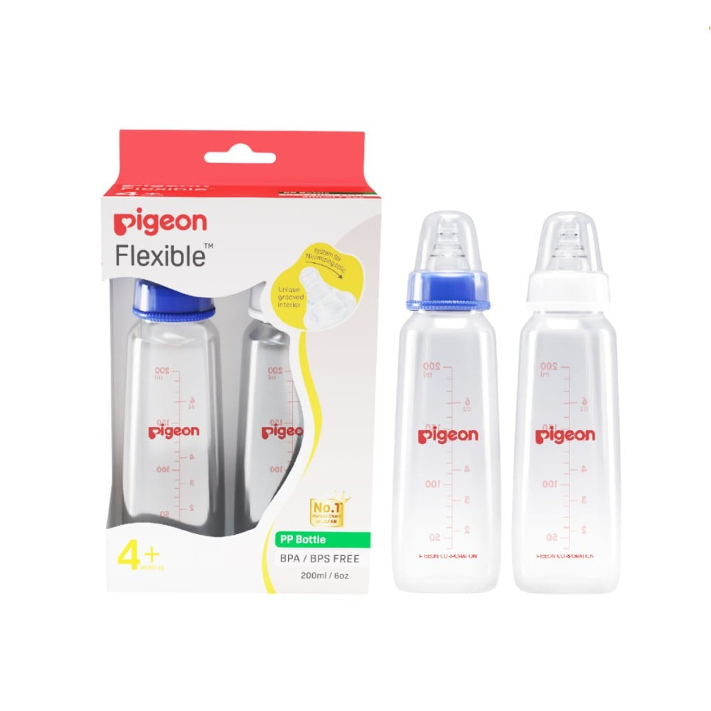 Pigeon Flexible Feeding Bottle (4+ months) (Blue & White) : 2 x 200 ml