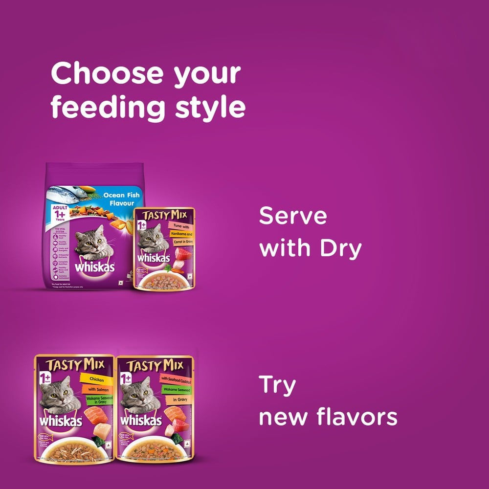 Whiskas Tasty Mix Wet Cat Food (Tuna With Kanikama And Carrot in Gravy) 1+ years : 70 g
