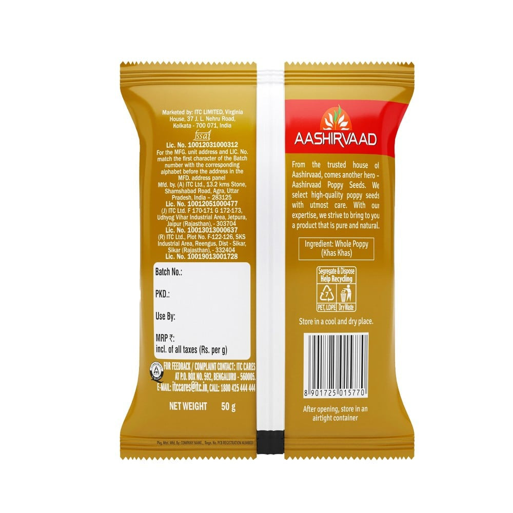 Aashirvaad Pure Whole Poppy Seeds : 50 g
