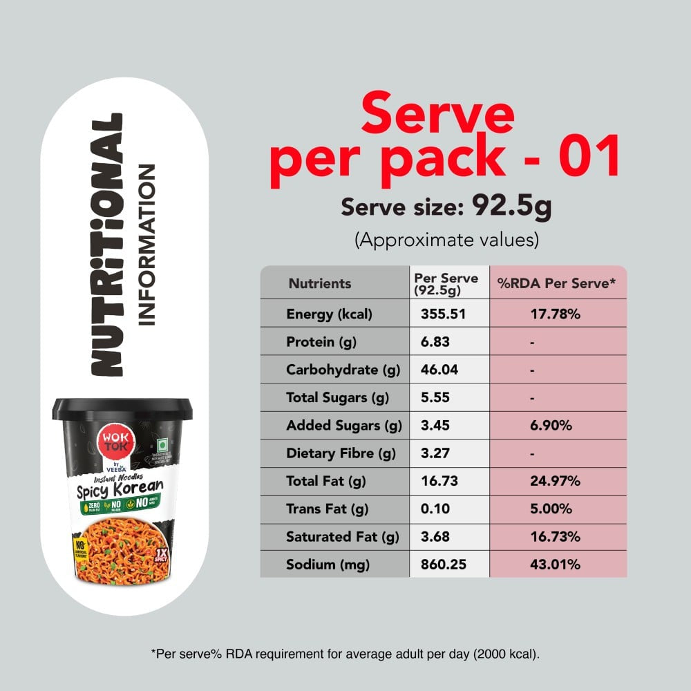 Wok Tok by Veeba Spicy Korean Instant Cup Noodles : 92.5 g