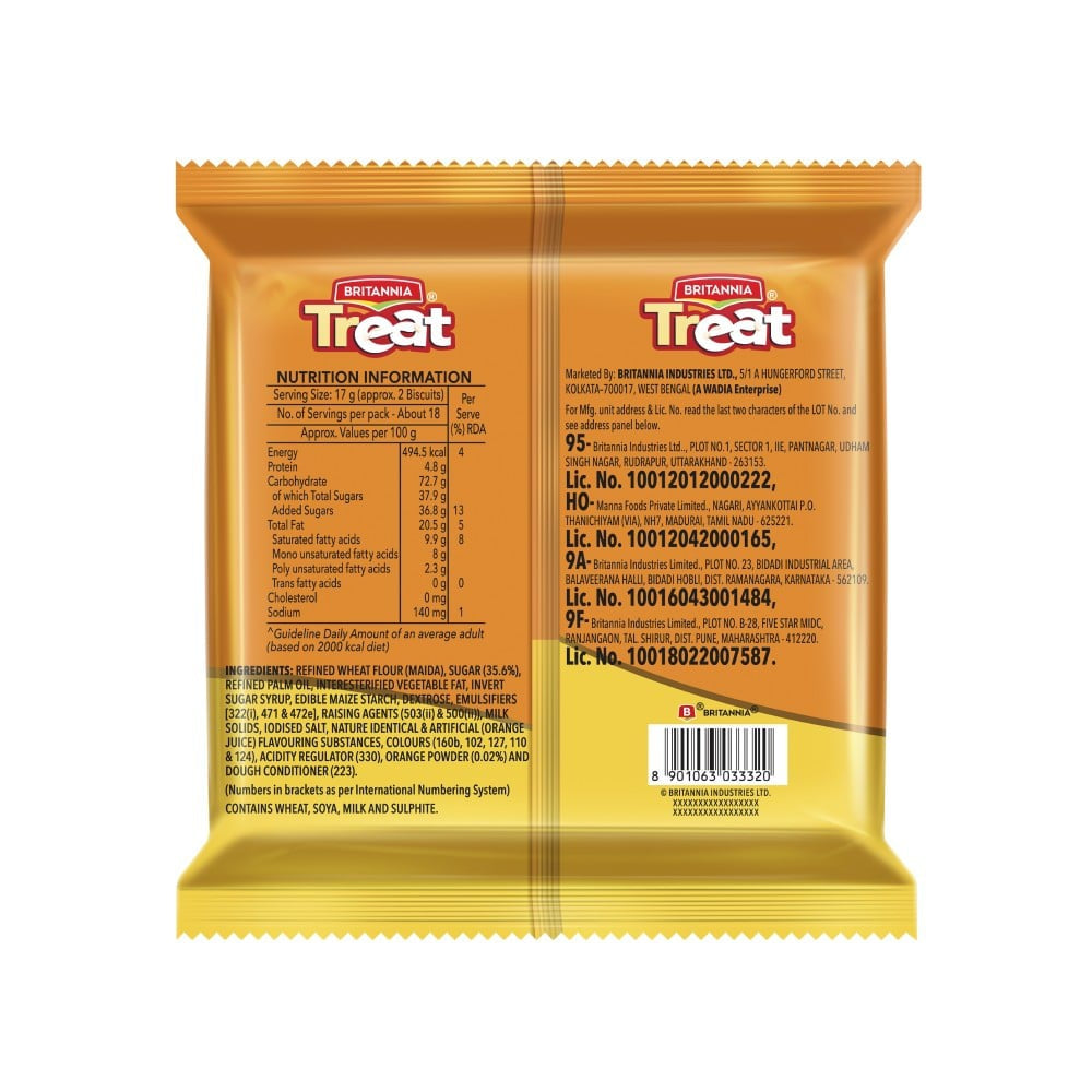Britannia Treat Orange Cream Biscuits : 1 pack (3 x 103 g)