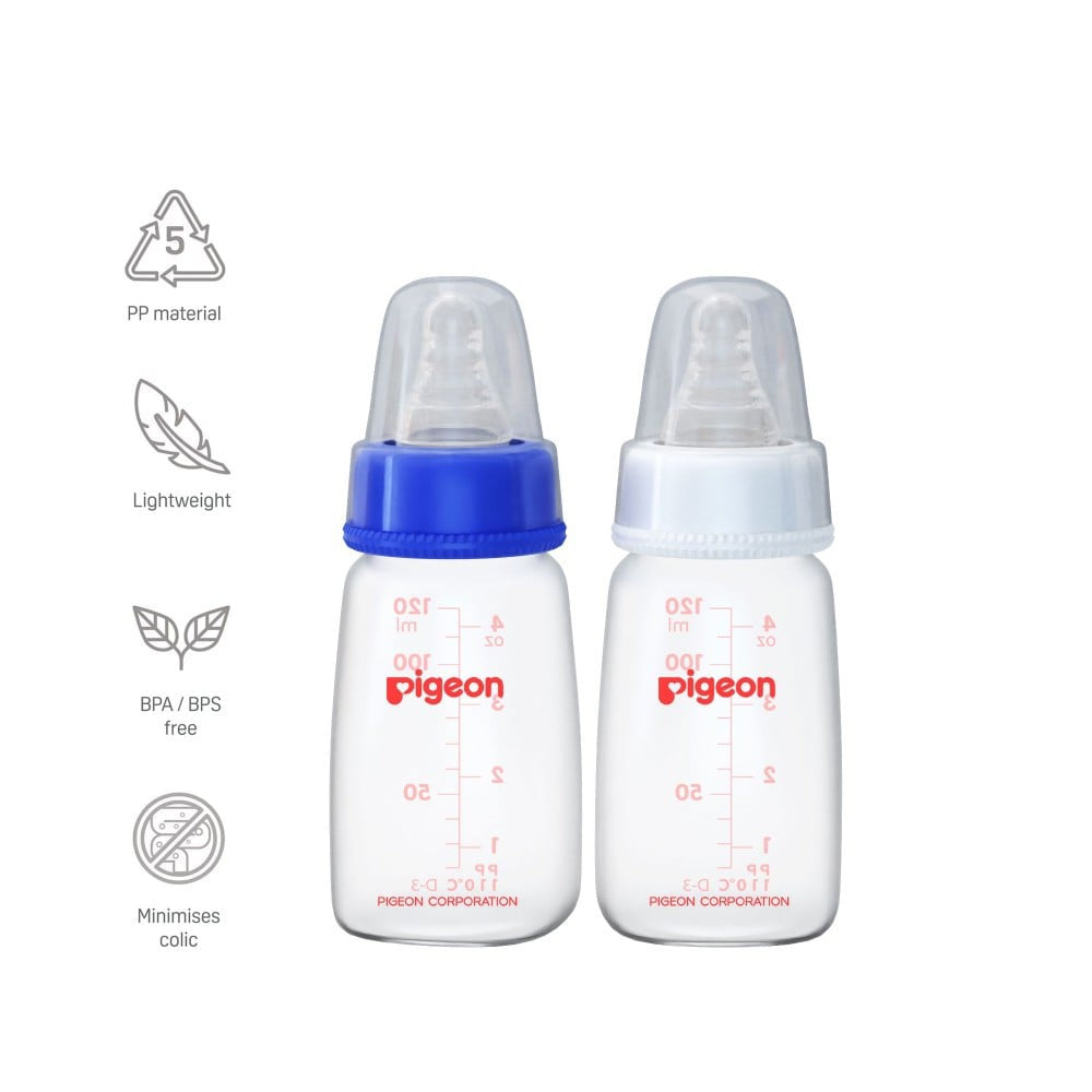 Pigeon Flexible PP Feeding Bottle (0+ months) (Blue & White) : 2 x 120 ml