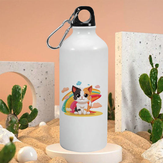 Cat with Rainbow: Printed Sipper Bottle | 600ml