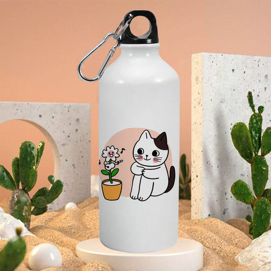 Flowerpot with Cat: Printed Sipper Bottle | 600ml