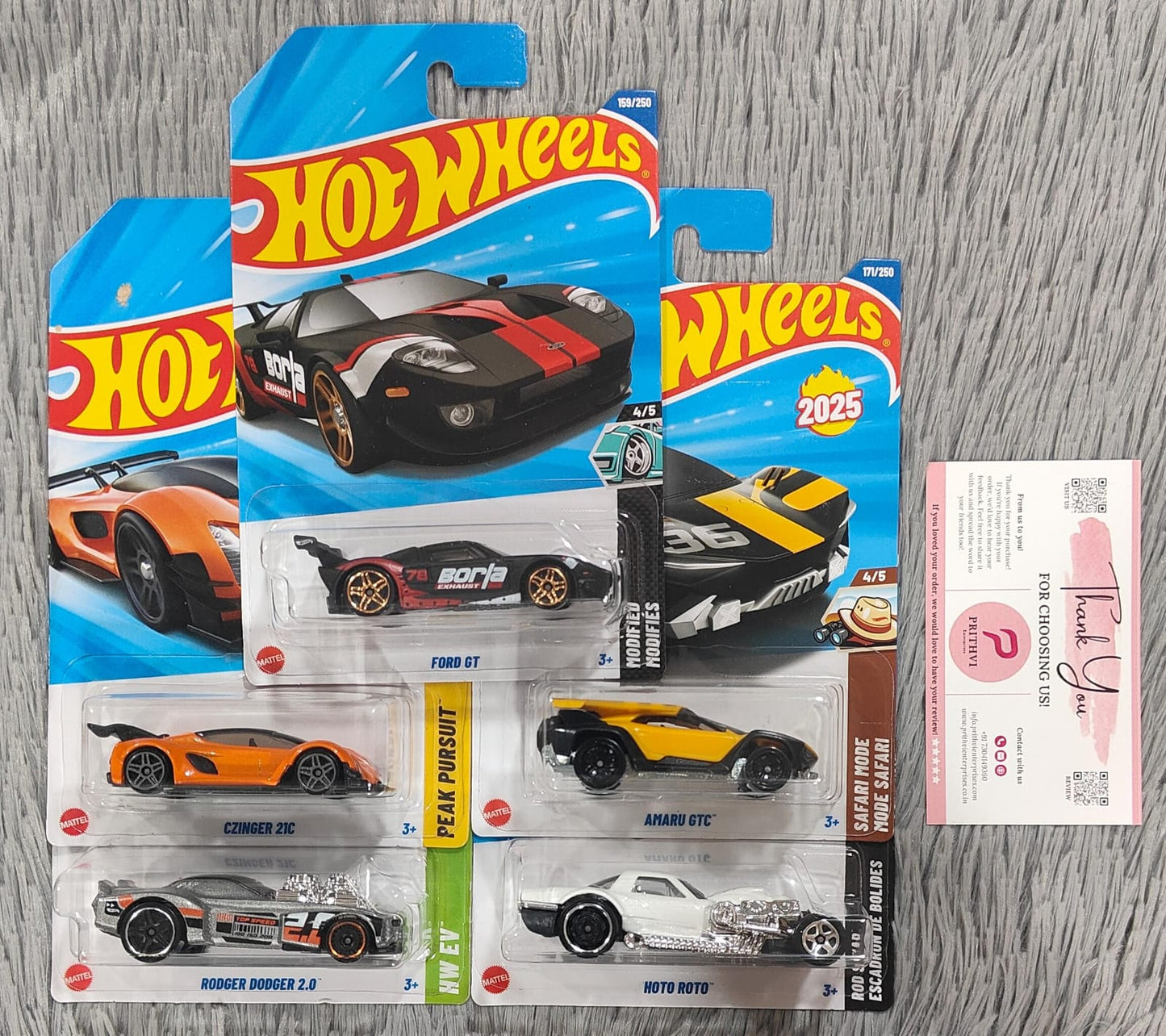 Hot Wheels 5-Car Combo Set – Ford GT Borla, Czinger 21C, Amaru GTC, Hoto Roto & Rodger Dodger 2.0 (2025 Collection by Mattel)