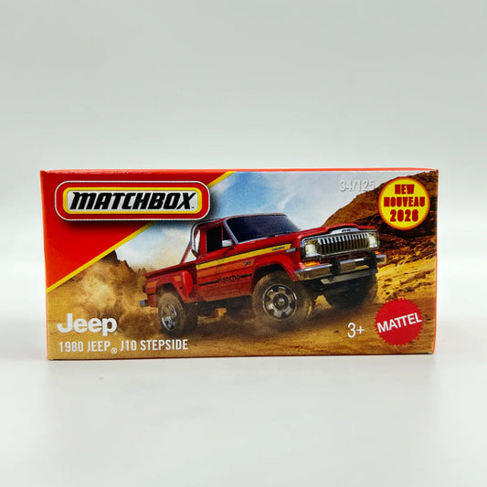 Matchbox 1980 Jeep FJ40 Stepside toy vehicle packaging on a white background