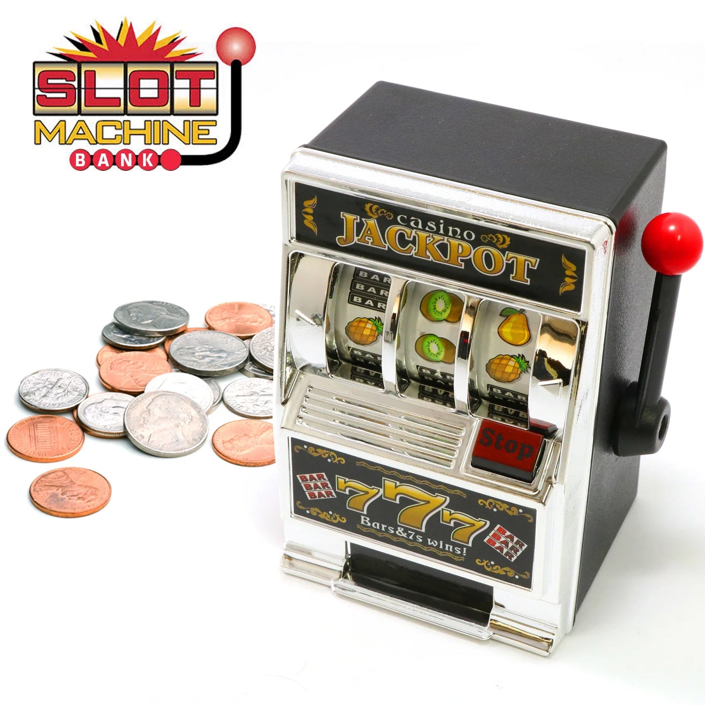 Casino Machine Piggy Bank - Silver Slot Machine Money Safe Box