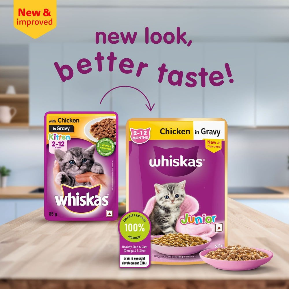 Whiskas Kitten Wet Wet Kitten Food -Chicken in Gravy (2-12 Months) - Pack of 3 : 3 x 80 g