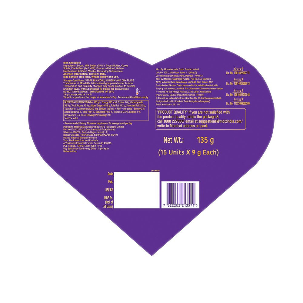 Cadbury Dairy Milk Silk Hearts Shaped Valentines Chocolate Chocolate Gift Pack : 135 g (15 x 9 g)