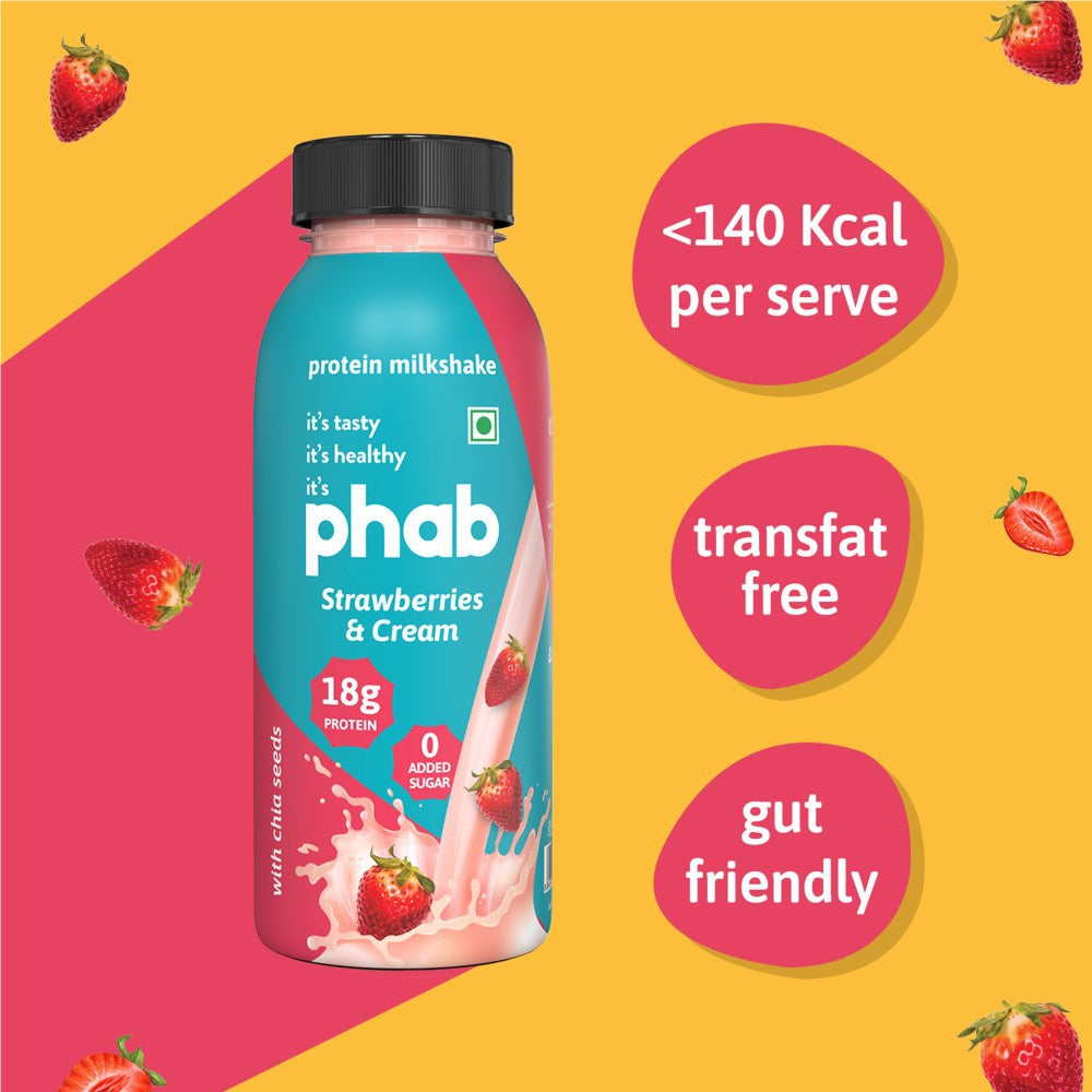Phab 18g Protein Milkshake - Strawberries & Cream (No Added Sugar) : 200 ml