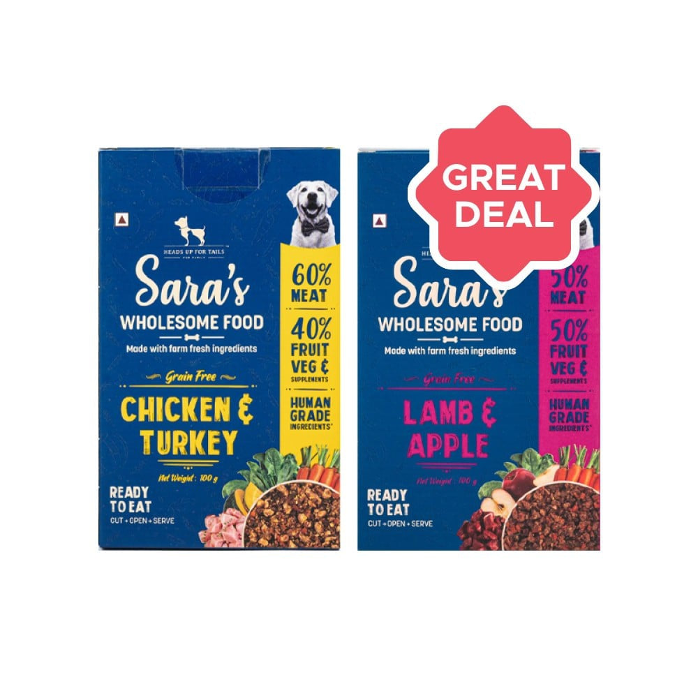 HUFT Sara's Wholesome Grain-Free Chicken & Turkey Dog Food + Sara's Wholesome Grain-Free Lamb & Apple Dog Food Combo : 100 g + 100 g