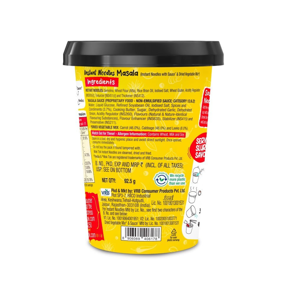 Wok Tok by Veeba Masala Instant Cup Noodles : 92.5 g