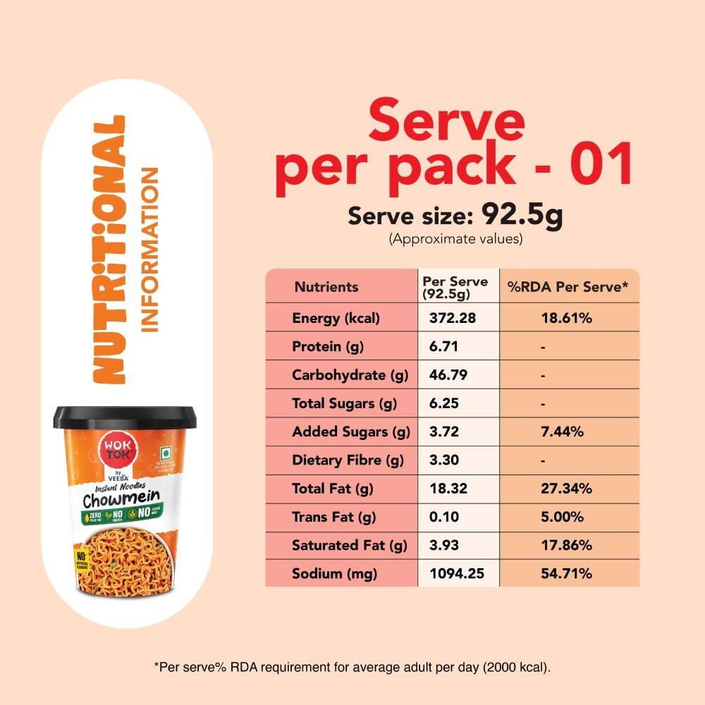 Wok Tok by Veeba Chowmein Instant Cup Noodles : 92.5 g