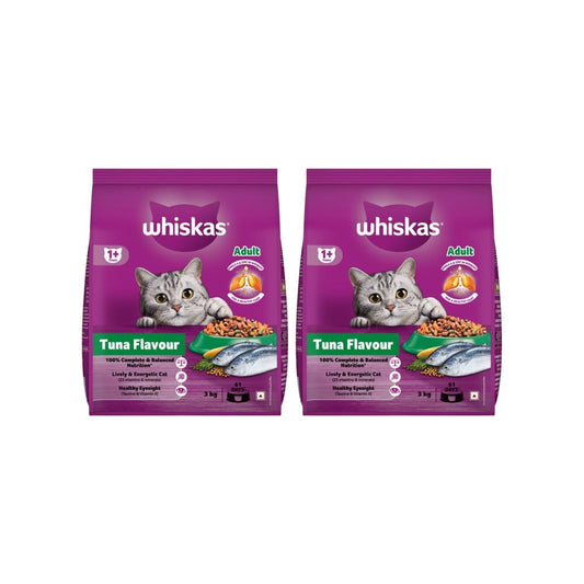 Whiskas Adult Dry Cat Food -Tuna Flavour (1+ Years) - Pack of 2 : 2 x 3 kg