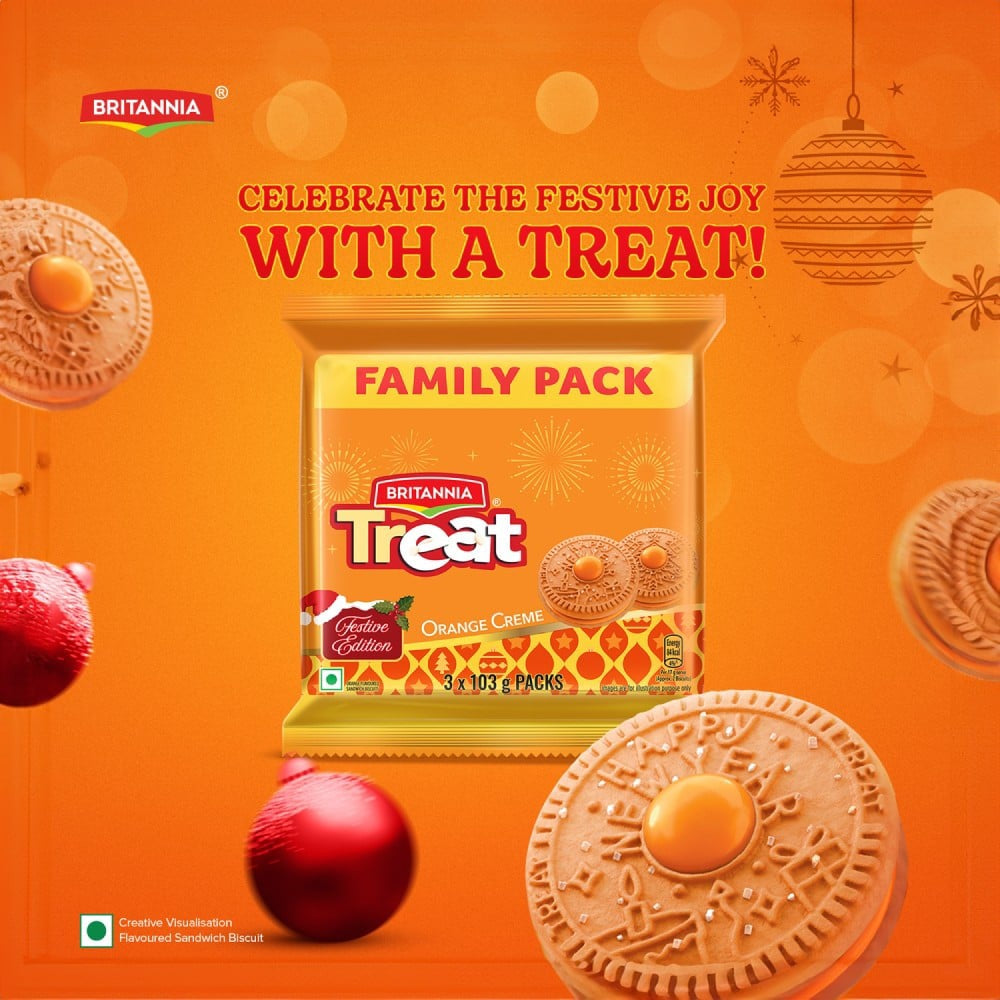 Britannia Treat Orange Cream Biscuits : 1 pack (3 x 103 g)