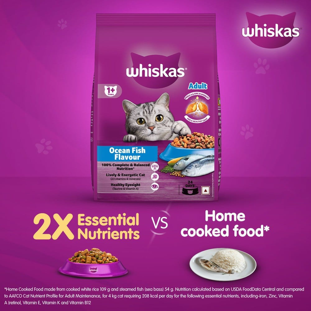 Whiskas Adult Dry Cat Food -Ocean Fish Flavour (1+ Years) - Pack of 2 : 2 x 3 kg