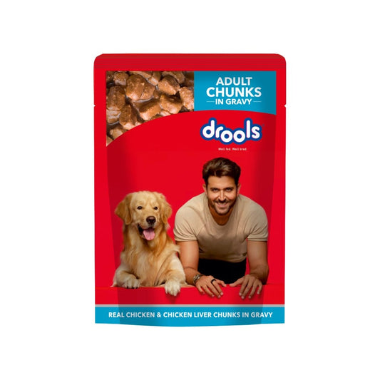 Drools Real Chicken and Chicken Liver Chunks in Gravy Dog Wet Food (Adult) : 150 g
