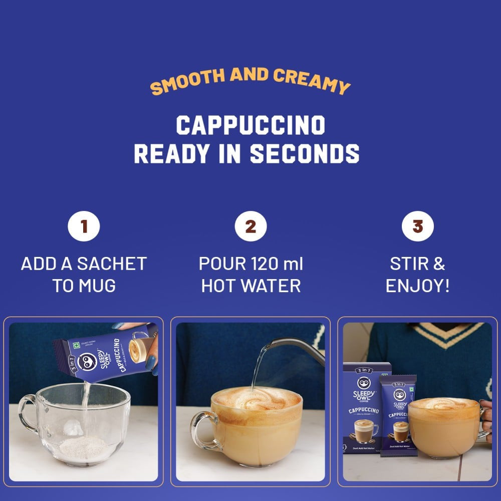 Sleepy Owl Cappuccino Instant Coffee Premix (3 in 1) : 5 x 20 g