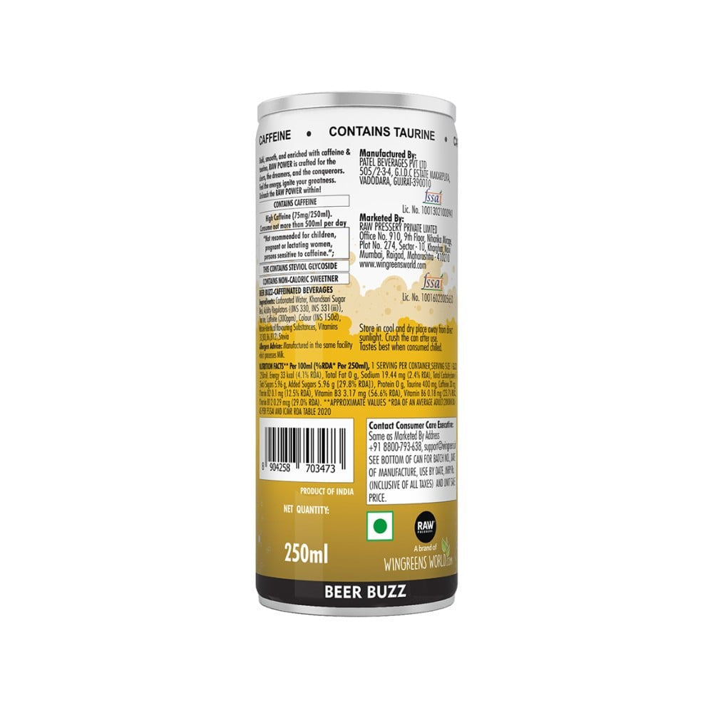 Raw Pressery Beer Buzz Energy Drink : 250 ml