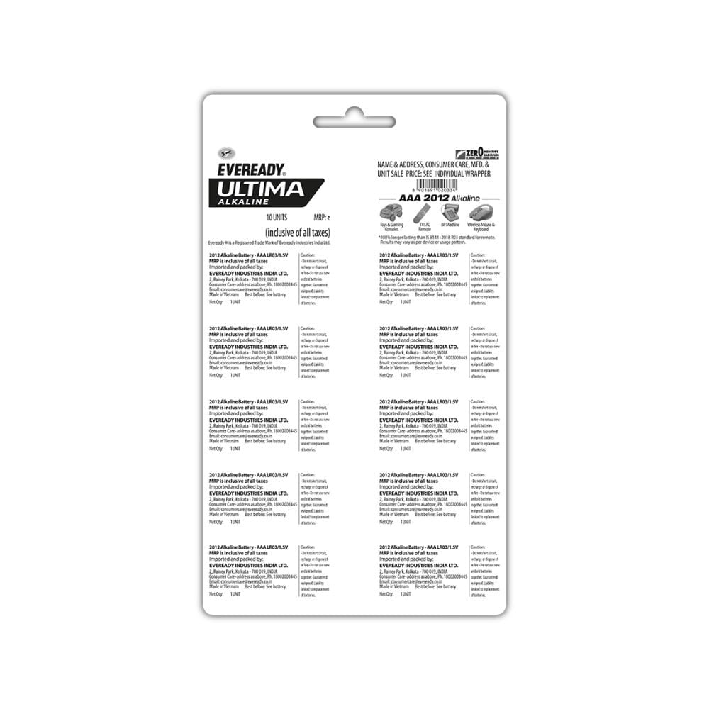 Eveready Ultima AA Alkaline Battery : 10 units