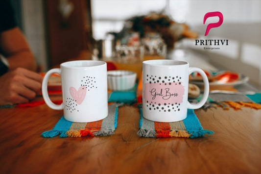 Prithvi Enterprises "Girl Boss" Printed Mug - 11 Ounce, White - Prithvi Enterprises