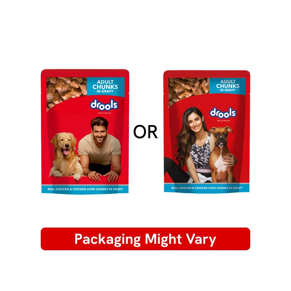 Drools Real Chicken and Chicken Liver Chunks in Gravy Dog Wet Food (Adult) : 150 g