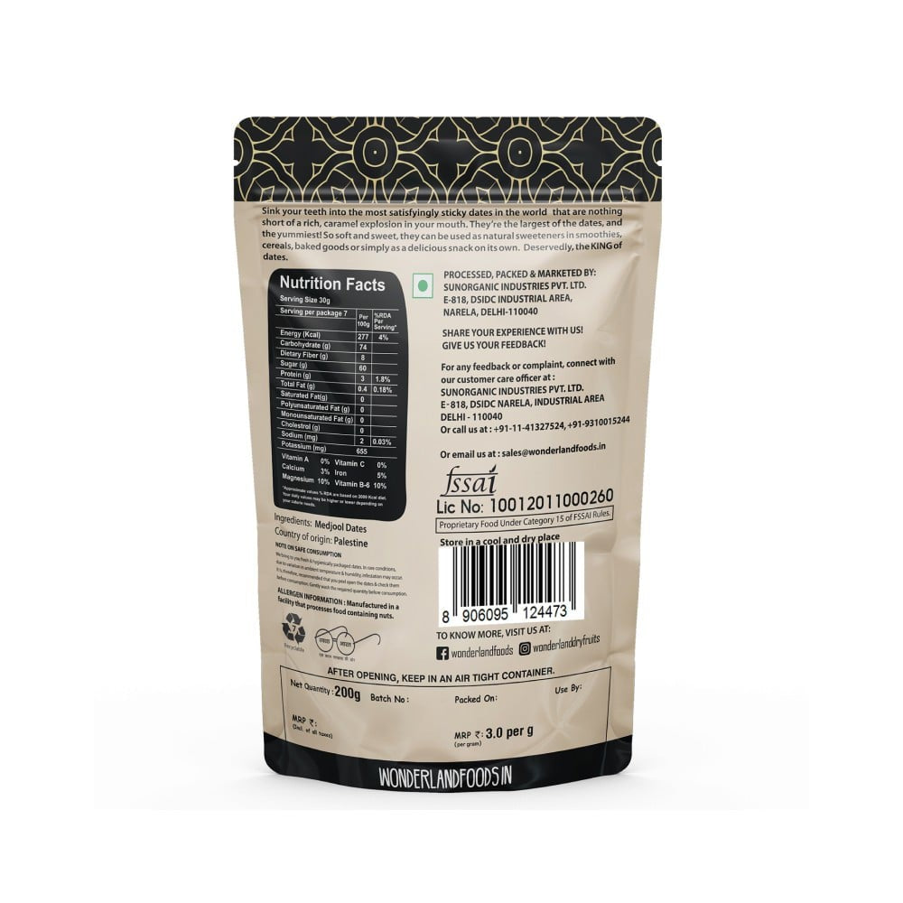 Wonderland Foods Medjool Dates (Khajur) : 200 g