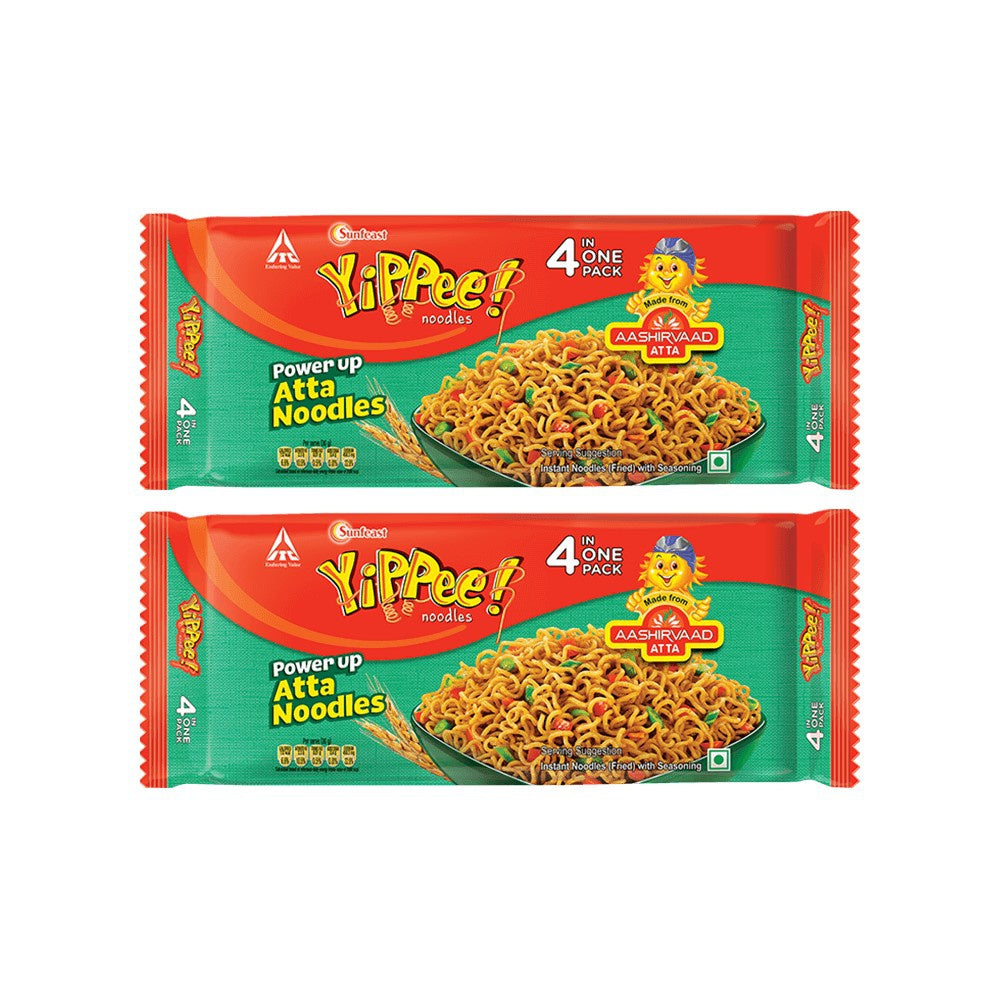 Yippee Power up Atta Instant Noodles Made from Aashirvaad Atta - Pack of 2 : 2 x 280 g