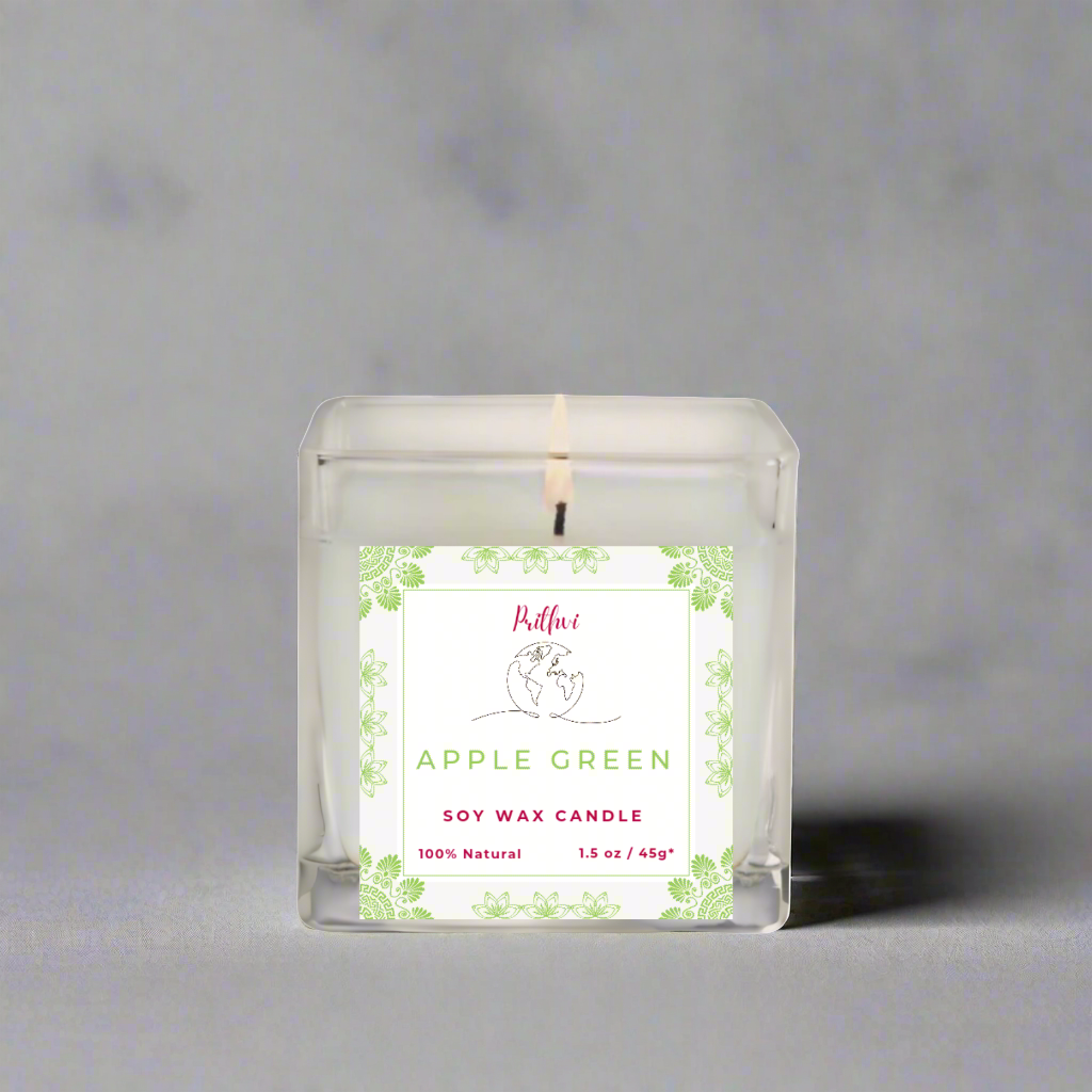 Prithvi Handmade Soy Wax Candle with "Apple Green" Fragrance (45g/1.5oz, 8-10 Hours Burn Time)
