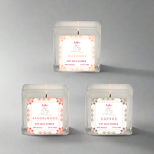 Soy Wax Candle Set of 3 Candles - Ratrani, Sandalwood, Coffee