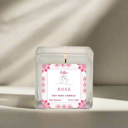 Prithvi Handmade Soy Wax Candle with "Rose" Fragrance (45g/1.5oz, 8-10 Hours Burn Time)