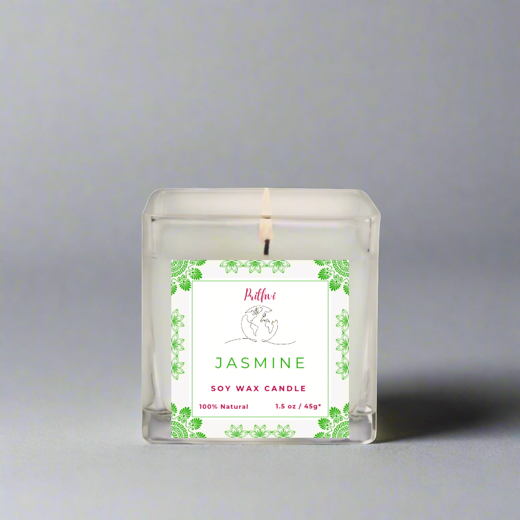 Prithvi Handmade Soy Wax Candle with "Jasmine" Fragrance (45g/1.5oz, 8-10 Hours Burn Time)