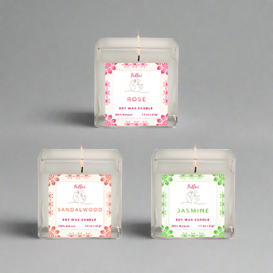 Soy Wax Candle Set of 3 Candles - Rose, Sandalwood, Jasmine