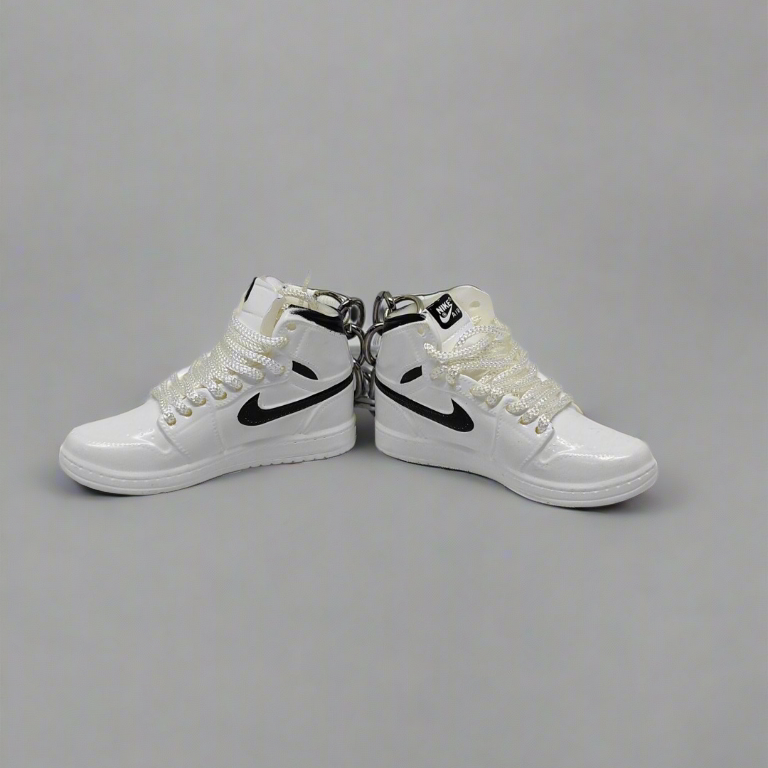 3D Sneaker Keychain White Shoe Pair with Black Logo