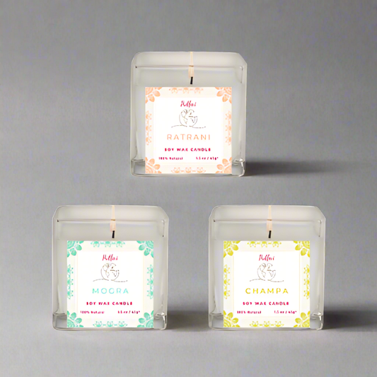 Soy Wax Candle Set of 3 Candles - Ratrani, Mogra, Champa