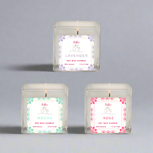 Soy Wax Candle Set of 3 Candles - Lavender, Mogra, Rose