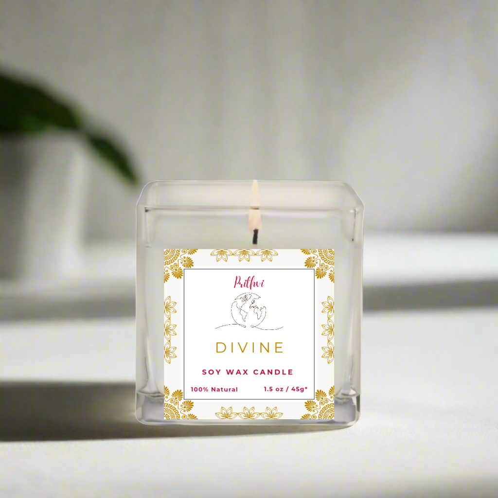 Prithvi Handmade Soy Wax Candle with "Divine" Fragrance (45g/1.5oz, 8-10 Hours Burn Time)